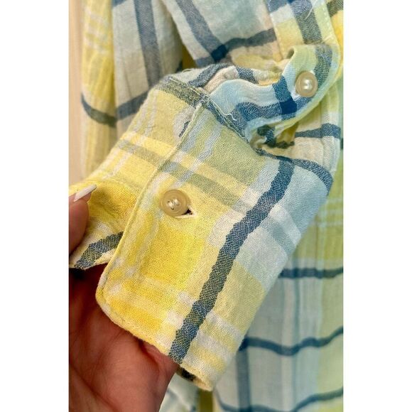Free People By My Side Button Up Oversized Summer Yellow Plaid Tunic Size XS - Picture 6 of 11